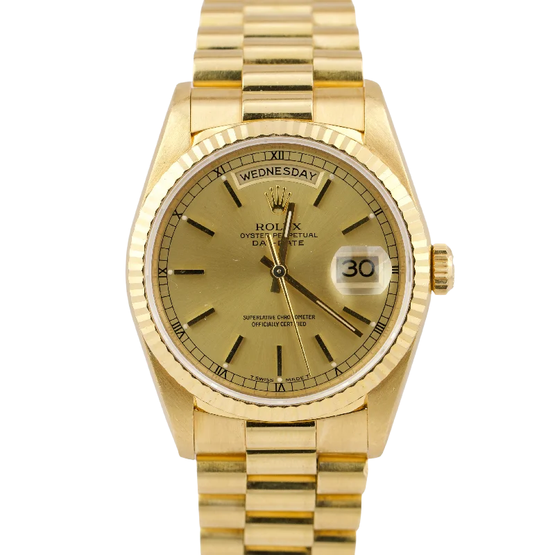 Stylish men's watches with custom engravings for personalized and meaningful gifts or accessories -UNPOLISHED Rolex Day-Date Champagne Quickset 36mm 18238 18K Yellow Gold Watch