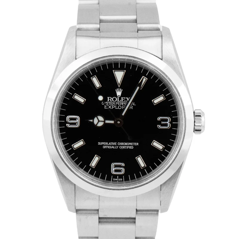 High-end men's watches with sapphire crystal glass for a scratch-resistant and durable finish -UNPOLISHED Rolex Explorer I Black 36mm Steel Swiss Only Oyster Watch 14270