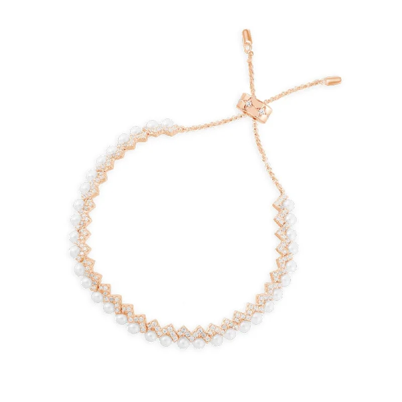 Classic trilogy bangles with three-stone elegance -Up and Down Adjustable Bracelet with Pearls