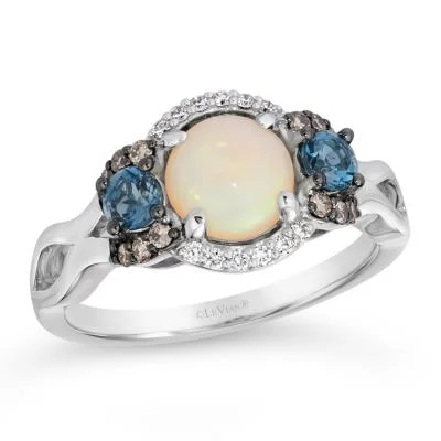 Refined pearl gemstone rings for polished elegant style -Vanilla Gold Neopolitan Opal and Blue Topaz Le Vian Ring