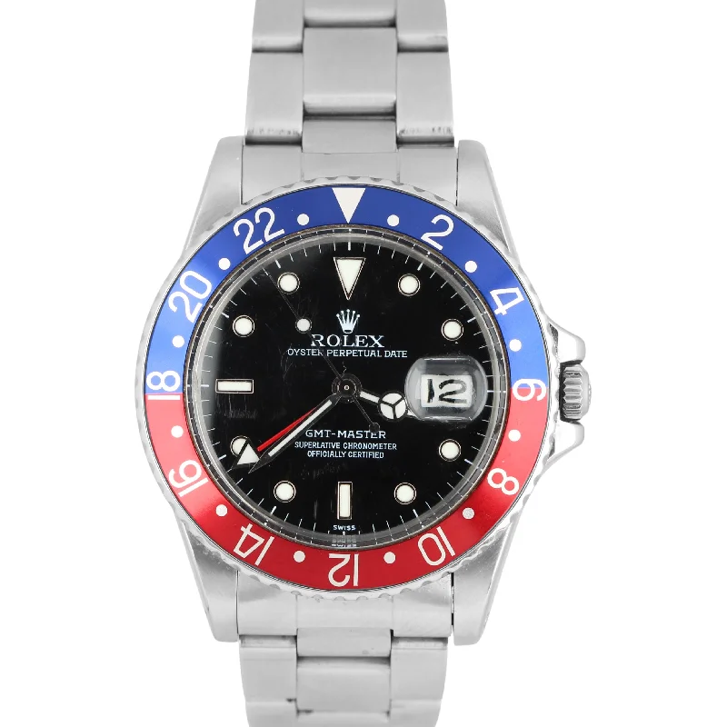 Stylish men's watches with integrated Bluetooth features for seamless connectivity with mobile devices -Vintage Rolex GMT-Master PEPSI 40mm Black Dial Stainless 16750 Watch