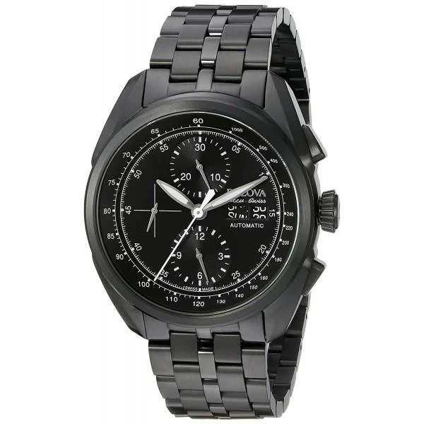 Stylish men's watches with mesh straps and minimalist designs for a contemporary, urban look -BULOVA ACCU SWISS MEN'S 65C116 ANALOG DISPLAY MECHANICAL HAND WIND BLACK WATCH