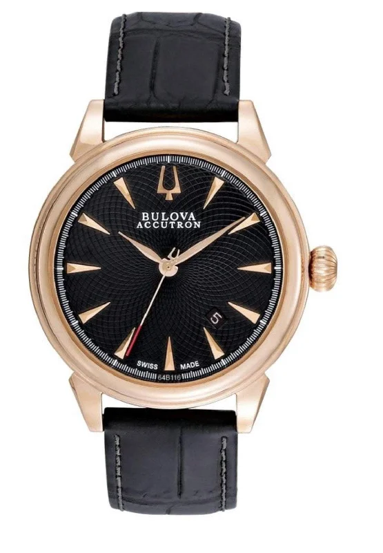 Luxury men's watches with sleek black dials and polished stainless steel cases for elegance -BULOVA ACCUTRON GEMINI MEN'S AUTOMATIC WATCH 64B116