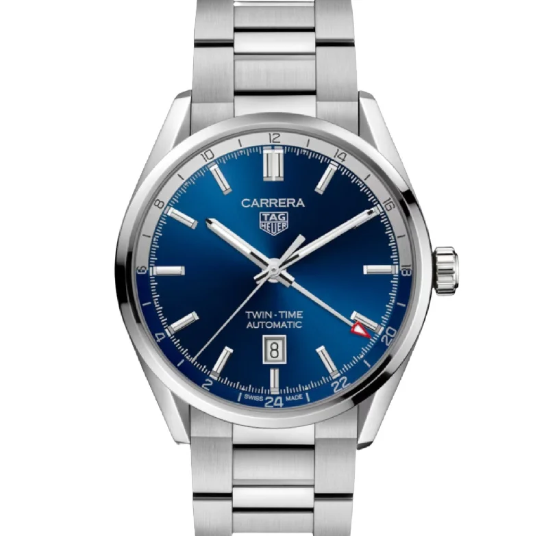 Men's dress watches with thin profiles and classic designs for formal occasions and events -TAG HEUER-CARRERA TWIN-TIME Automatic Watch, 41 mm, Steel WBN201A.BA0640