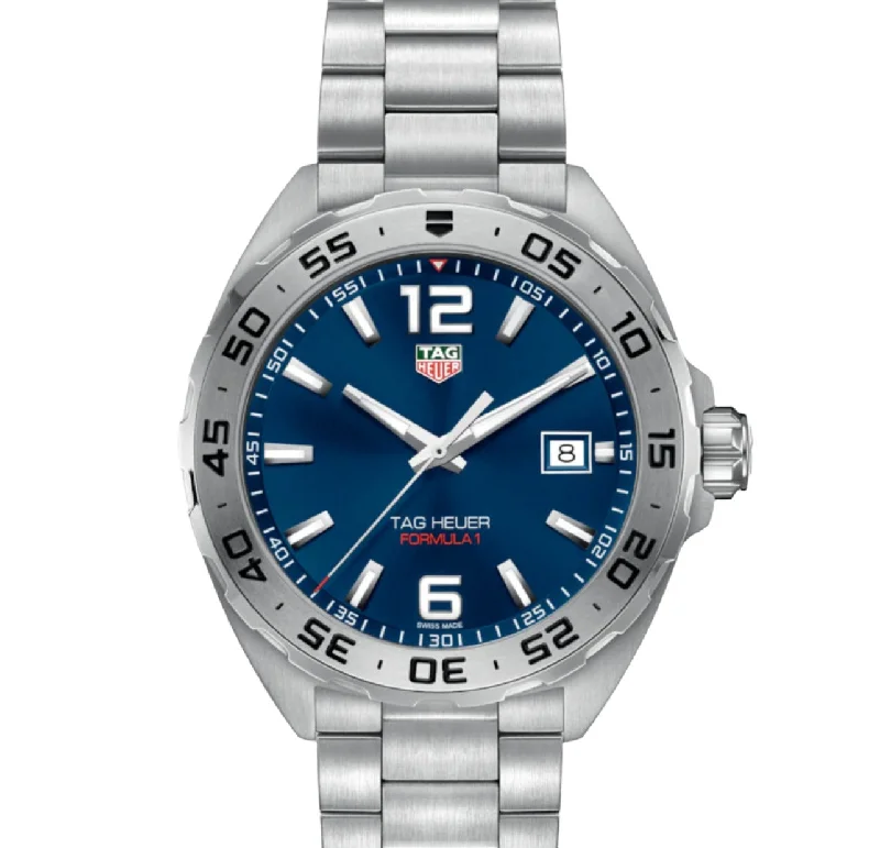 Men's dive watches with water resistance and unidirectional bezels for underwater activities -TAG HEUER-FORMULA 1 DATE Quartz Watch, 41 mm, Steel WAZ1118.BA0875