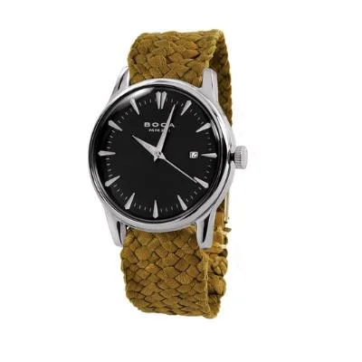 Men's watches with sophisticated complications like chronographs, date displays, and moonphases -BOCA MMXII - ALFIERI BLACK FACE WATCH WITH CAMEL WOVEN STRAP