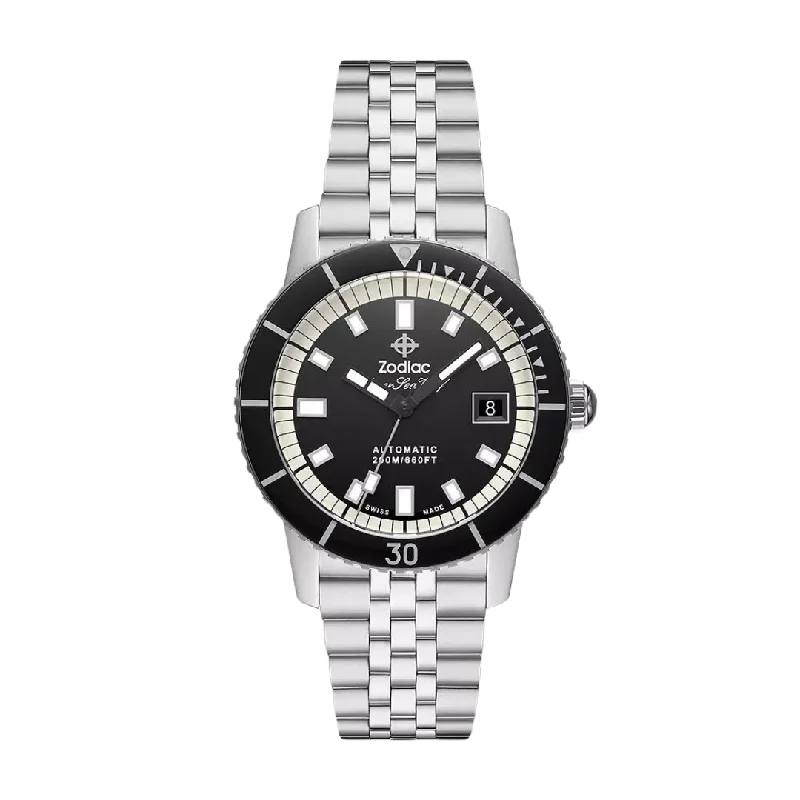 Men's watches with titanium bands and scratch-resistant sapphire crystals for durability -ZODIAC- Super Sea Wolf 53 Compression Automatic Stainless Steel Watch