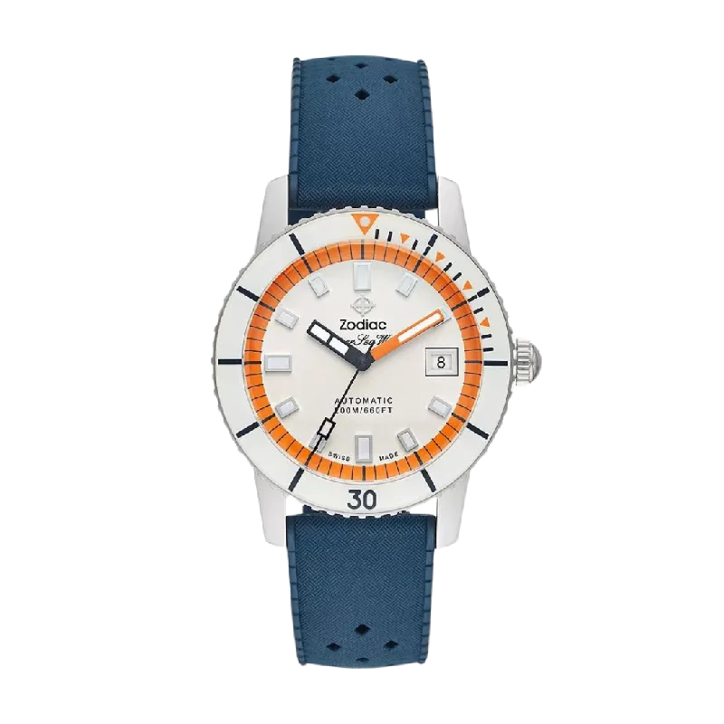 Retro-style men's watches with vintage dials and traditional designs for a timeless appeal -ZODIAC- Super Sea Wolf Automatic Blue Rubber Watch